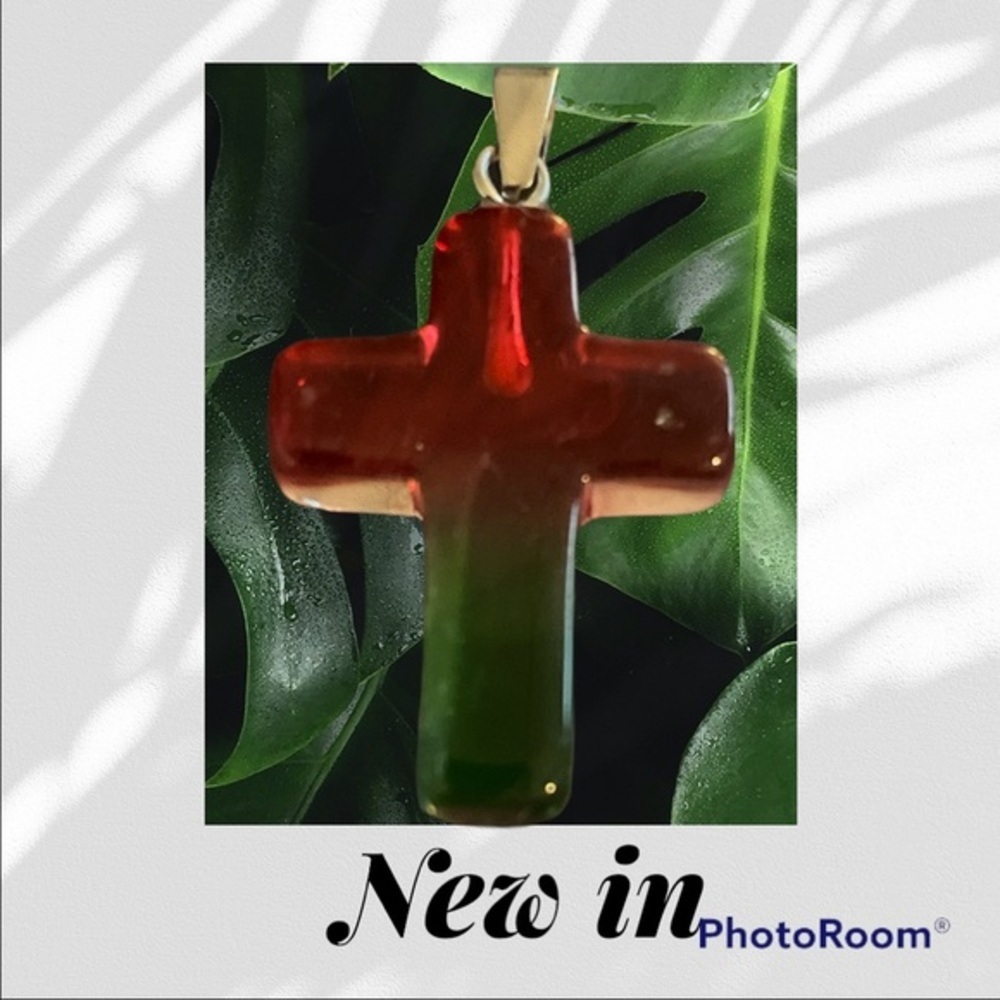 Handmade Natural gemstone cross necklace-red and green